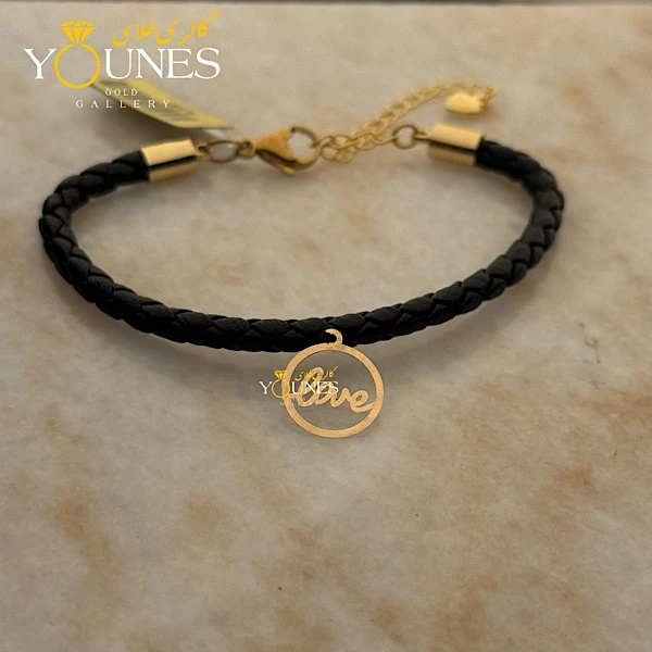 دستبند چرم لاو طلا